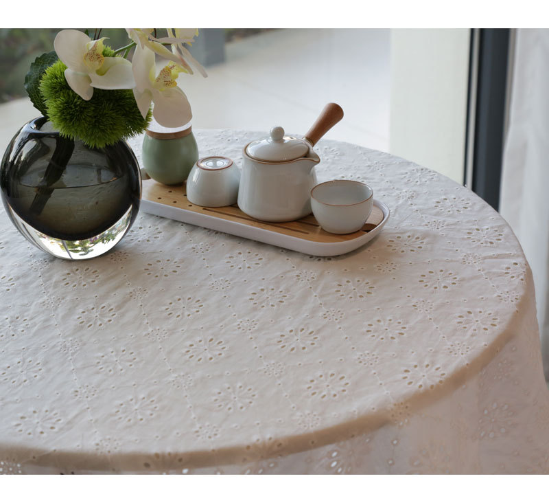 Embroidered lace tablecloth light luxury white tablecloth coffee table cover round table X5MZ01-image-1074796509