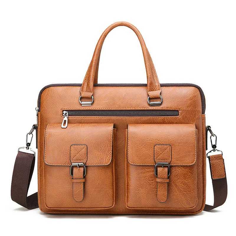 Luxury Brand Man Business Briefcase Bag PU Leather Messenger Shoulder Bag Men Office Lunch Bags For Laptop A4 File Male Handbags W250912