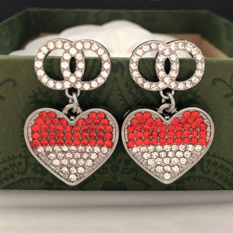 Simple Earrings Luxury Designer Letter 18K Gold Plated Metal Stud Geometric Famous Women Heart Crystal Rhinestone Pearl Earring Wedding Jewerlry