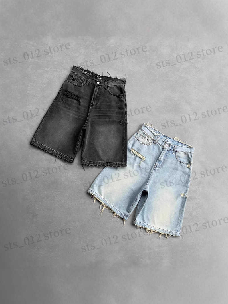 Men's Shorts Gothic style black punk distressed denim short pants for men, summer street hip-hop, holey, Y2K style shorts T250912