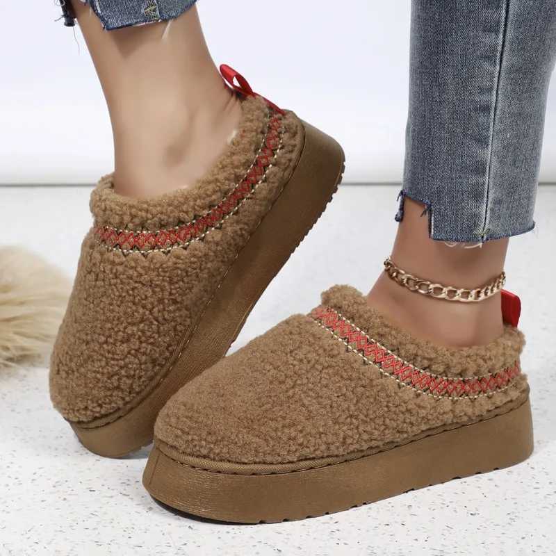 2024 New Women Fur Slippers Ankle Boots Plush Warm Flip Flops Cotton Shoes Flats Platform Short Designer Brand Winter Snow Botas T260922