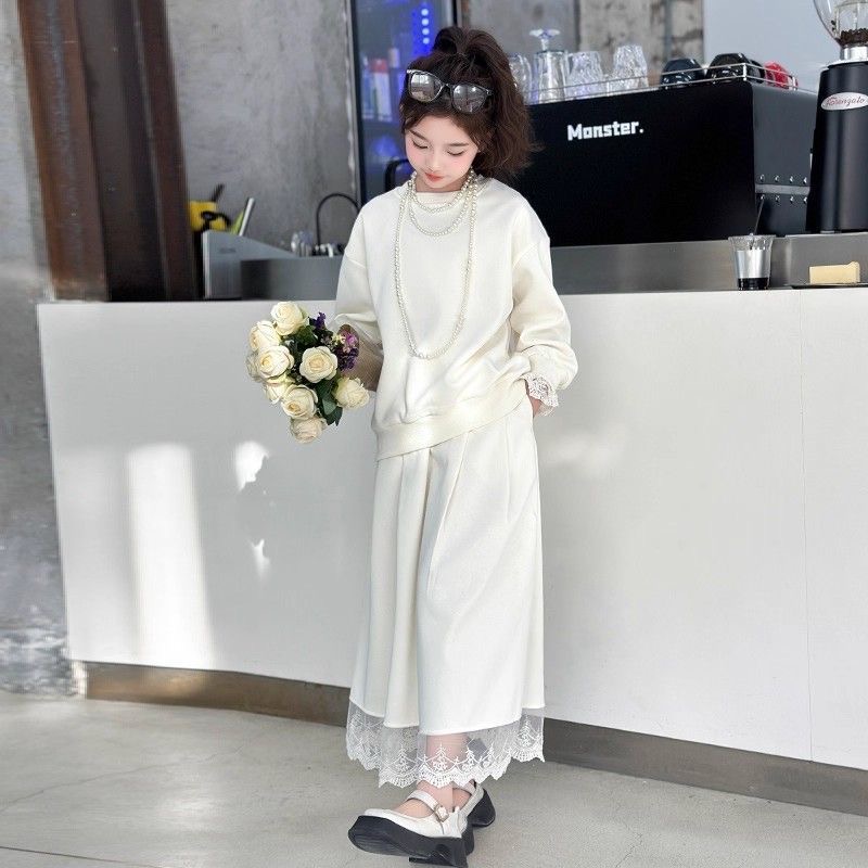 D338 Girls&#039; suit skirt autumn 2025 new style medium and large children&#039;s parent-child outfit lantern sleeve shirt sleeveless vest skirt-image-1074869213