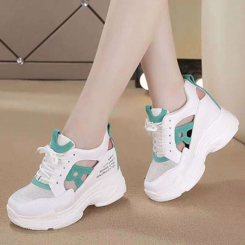 Women's Sports Casual Thick Bottom High Top Shoes Breathable Mesh Increase Height Sneakers Summer New Style Versatile Hollow out