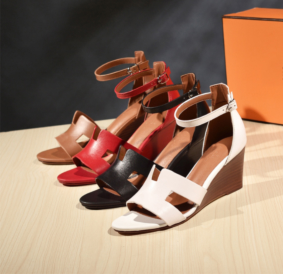 Women's coarse high-heeled sandals T-shaped wedge-shaped platform women's woven high-heeled slippers designer height increasing open toe l