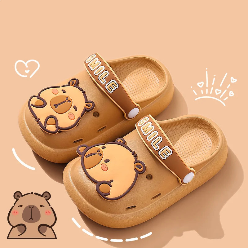 Été mignon dessin animé capibala sandales âgées de 37 ans pour enfants non glissant fermé pantoufles bébé garçons filles extérieur chaussures de