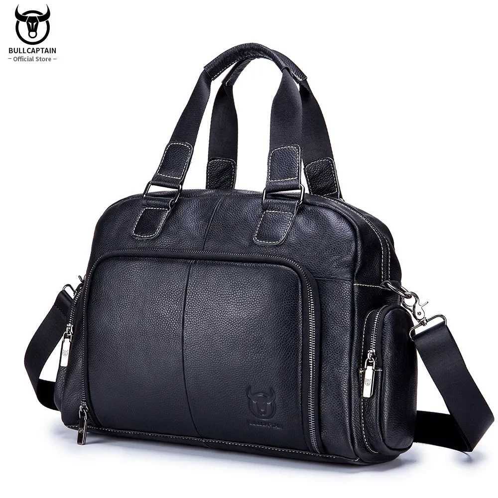 BULLCAPTAIN Mens Leather Briefcase Can Be Used For 14Inch Laptop Business Shoulder Messenger Handbag Leisure Travel Bags W250912-image-1074890168