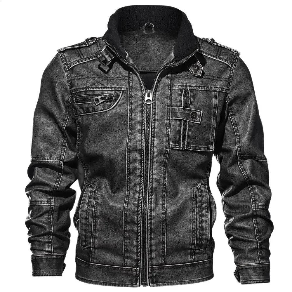 High Quality Mens Leather Jackets Men Motorcycle Jacket Stand Collar Zipper Pockets PU Coats Biker Faux Fashion Outerwear M8XL 250910BJ