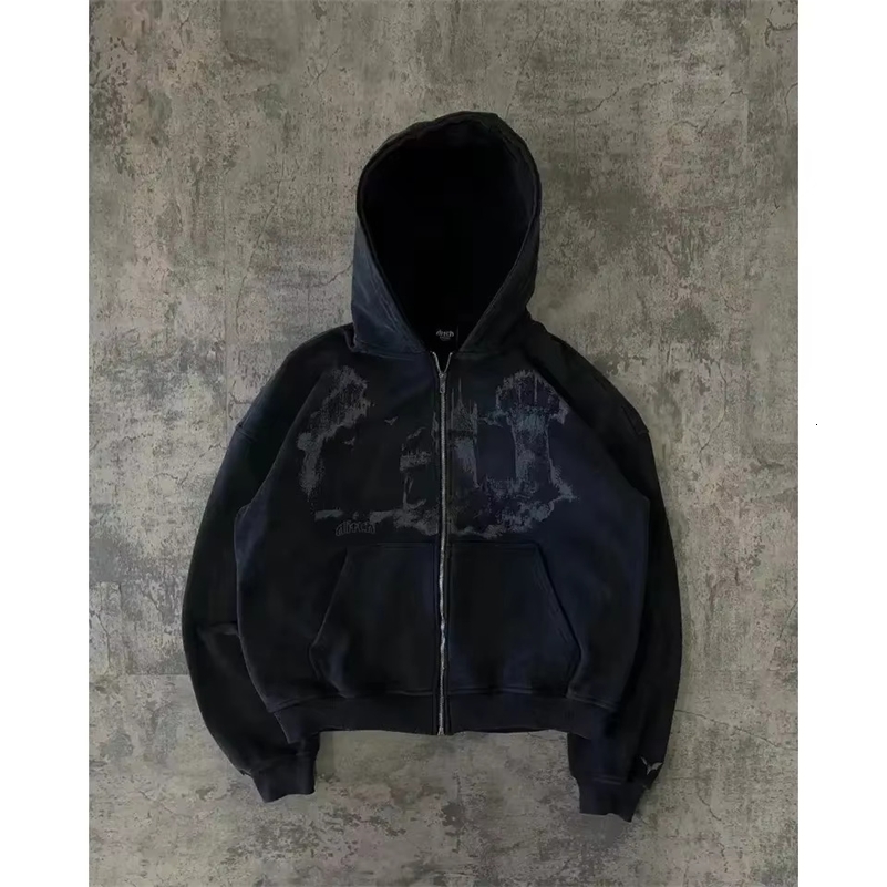Man Hoodie Y2k Goth Streetwear Men Hip Hop Streetwear Harajuku Gothic Pattern Zip Up 90s Graphic Sweatshirt Japanese Anime 250920