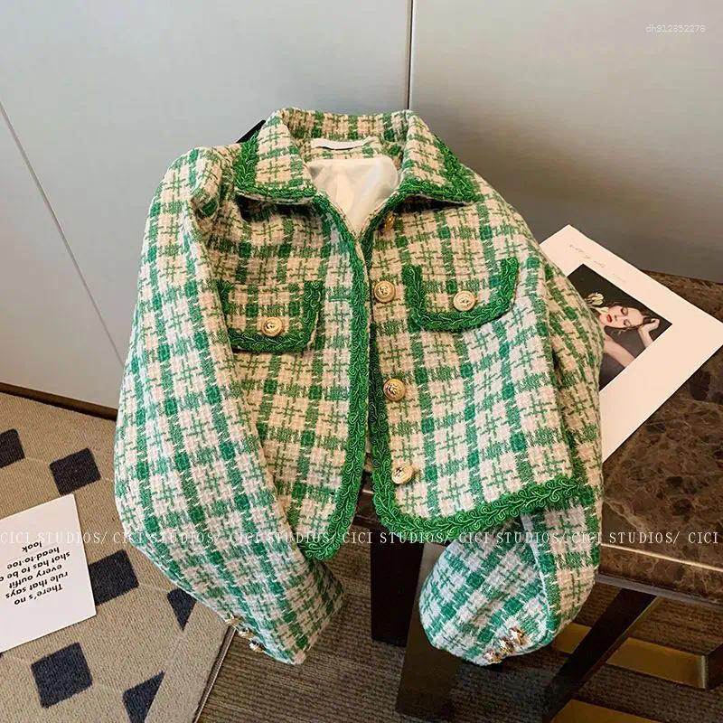 Vestes pour femmes Couleur de contraste épissant la veste courte pour l'automne français rétro-frit décontracté haut de gamme