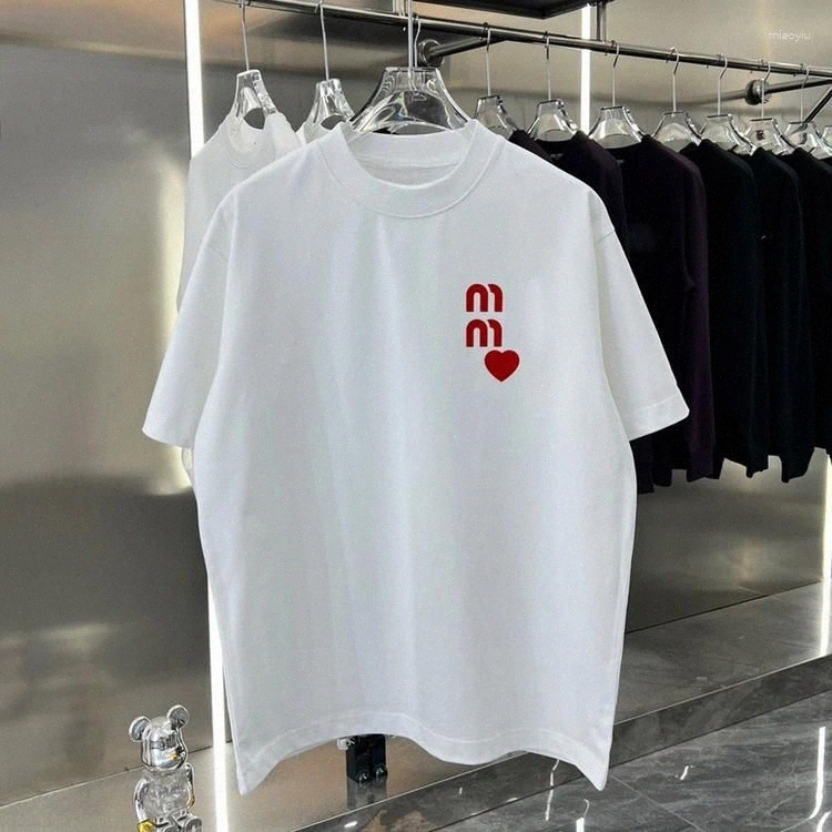 Womens T Shirts High Version Miu Short Sleeve T-shirt Pure Cotton Printed Love Letter Logo Round Collar Fashion Men's And Brand9NUb#