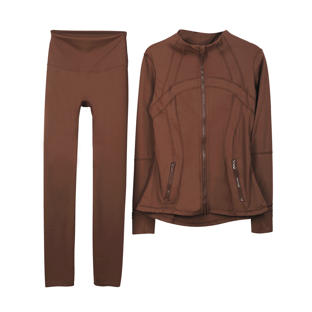 2-pieces Yoga Set Jackets Pants High Quality Leggings Womens Slim Fit Breathable Sport Jacket Zip Up Round Neck Coat Solid Color Sport Fitness Cloth