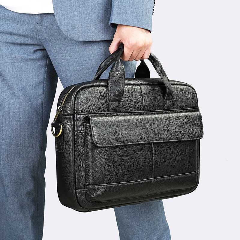 Luxury Briefcase Top Layer Genuine Leather Mens Office Vintage Business High Quality Advanced Shoulder 156 inch Laptop Bag W250912-image-1074890275