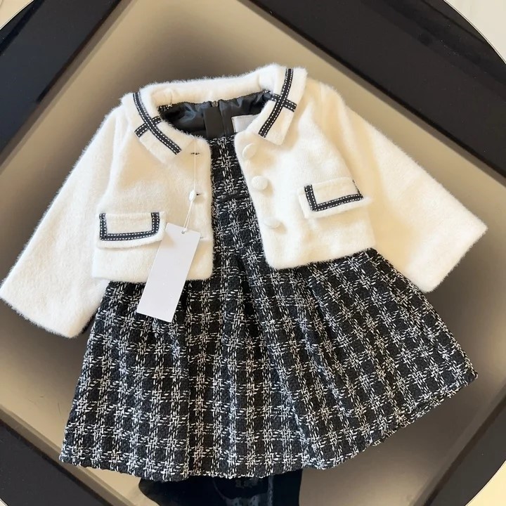kids toddler Coat and skirt set dress summer clothing sets girls clothes baby Children two piece set black size 90-150-image-1074975818