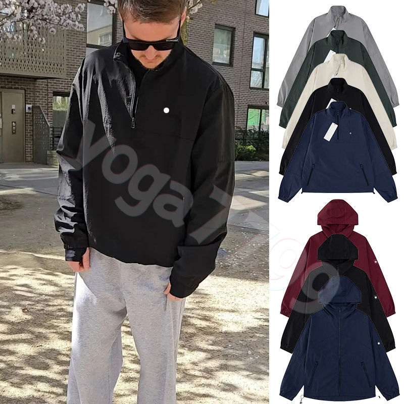 Veste de yoga pour hommes et femmes, sweat à capuche de sport, col montant, logo brodé, demi-fermeture éclair, coupe ample, manches longues, mant