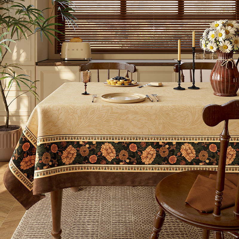 Retro Living Ight Luxury High-end Tea Table Cover Cloth, Pure Cotton, Other Rectangular Shapes Room Dining Table Mat Tablecloth-image-1103706504