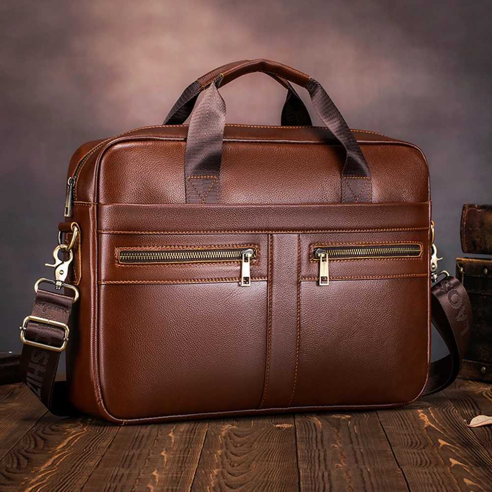 Hot selling mens bags leather handbags mens top layer cowhide briefcase 15 inch computer file bag W250912-image-1074890766