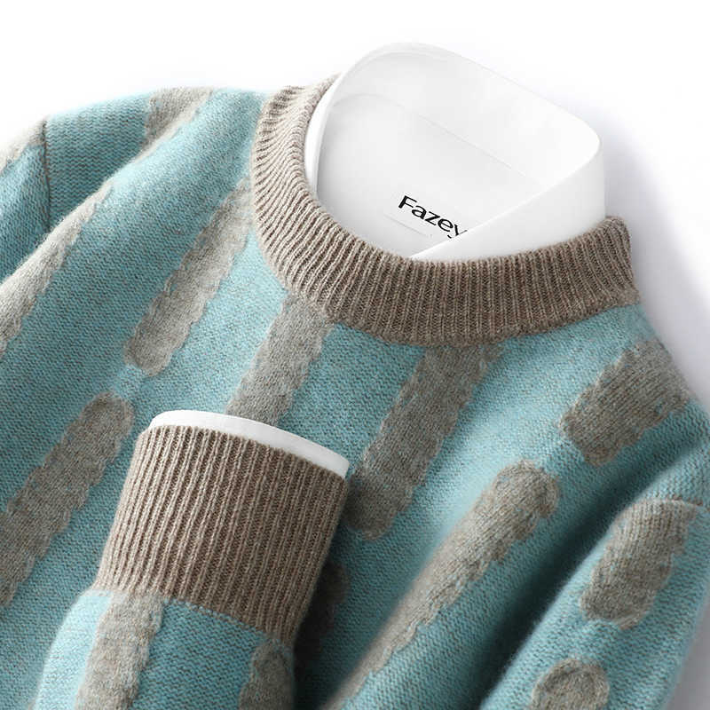 Men's woolen sweater autumn and winter new versatile round neck thickened pure wool sweater loose large size knitting cashmere sweater L250913