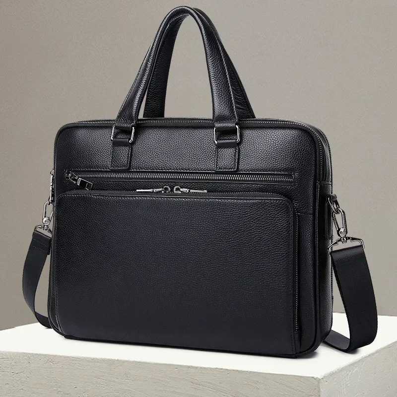 2025 New Laptop Bags Cow Genuine Real Leather Mens Briefcase Luxury Brand Male Handbags Men Messenger 14 Inch Computer Bag W250912-image-1074892153