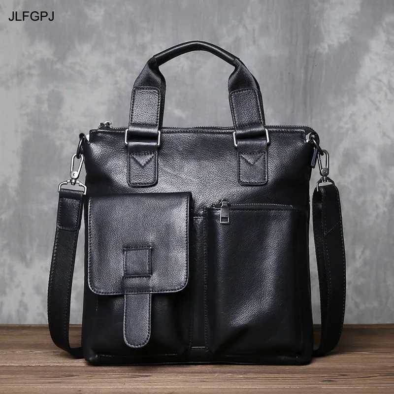 JLFGPJ New Mens Genuine Leather Business Handbag Vertical Design Top Layer Cowhide Large Capacity Crossbody Simple Briefcase W250912