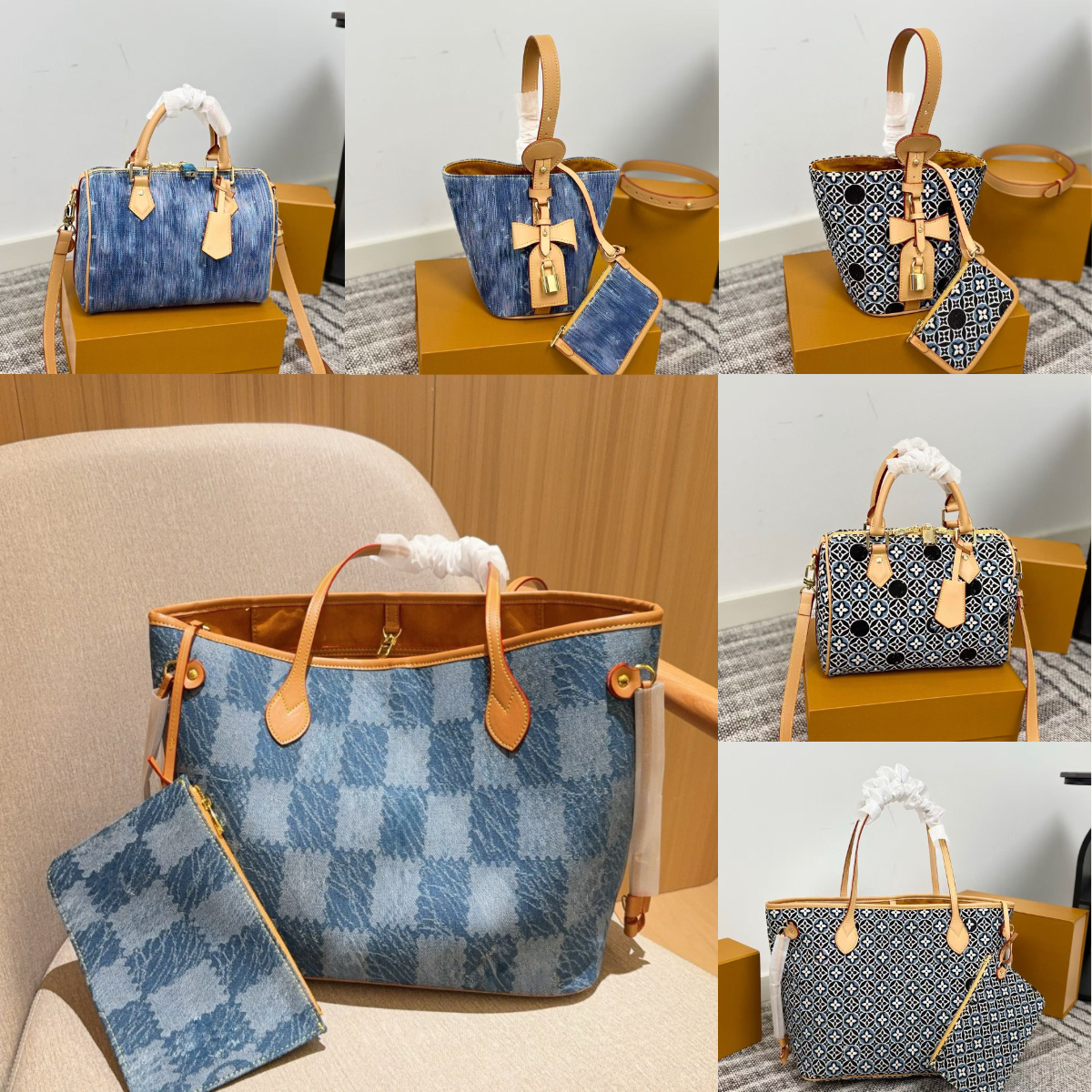 Nouveau sac en jean Designer Woman Shopping Sac fourre-tout lavé Blue Bourse Sac à épaule de luxe Sac à main sac à main