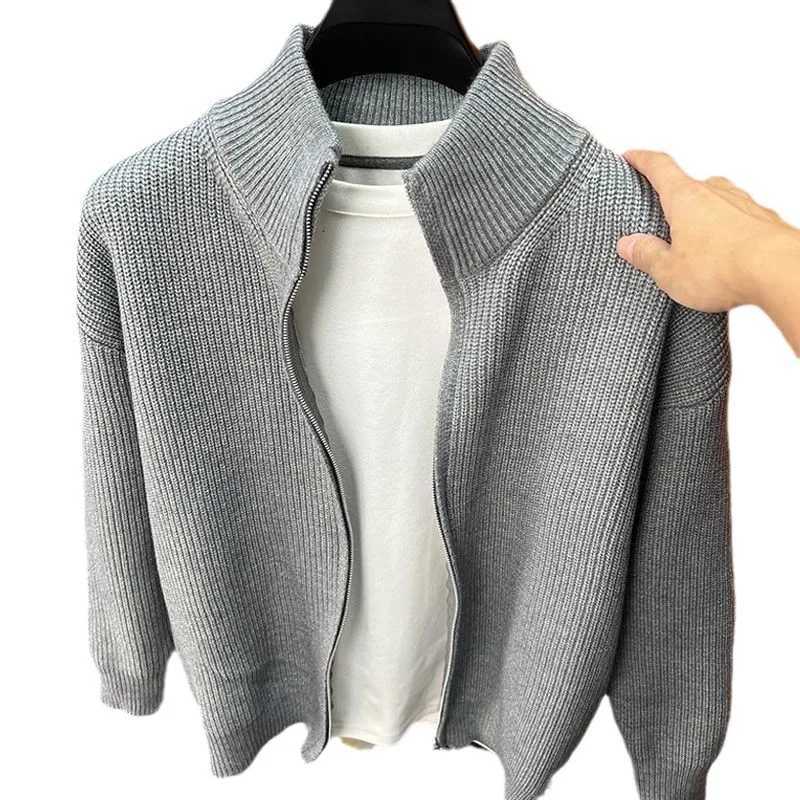 Mens Solid ZipUp Cardigan Sweater Versatile Knitted Autumn Winter Slim Fit Jacket HalfHigh Collar W250905