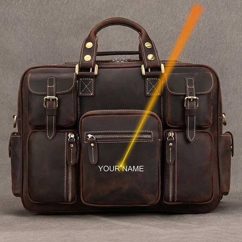 Luufan Vintage Crazy Horse Leather Mens Briefcase 156 Business Handbag Cow Leather Laptop Messenger Bag Big Files Work Tote W250912-image-1074891705