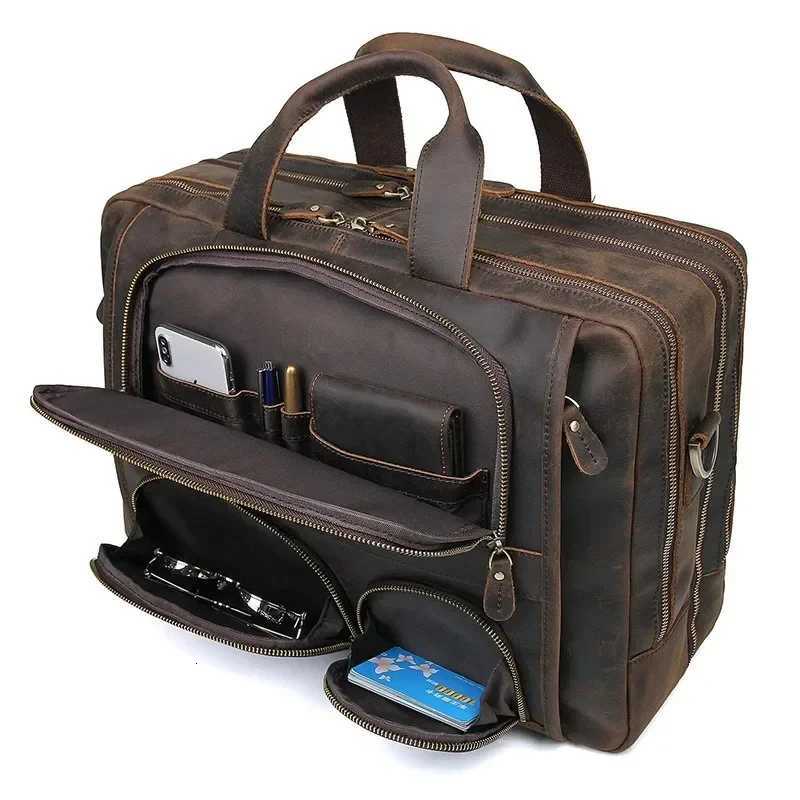 173 Inch Laptop Briefcase Genuien Leather Laptop Bag Business Travel Tote Bags Handbags For Men Male Large Brief Case Bag Retro W250912-image-1074891366