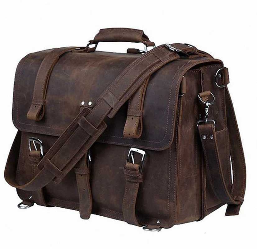 Vintage Crazy Horse Genuine Leather Men Briefcase Business Bag Large Leather Briefcase Male 156Laptop Case Shoulder Bag office W250912-image-1074892260