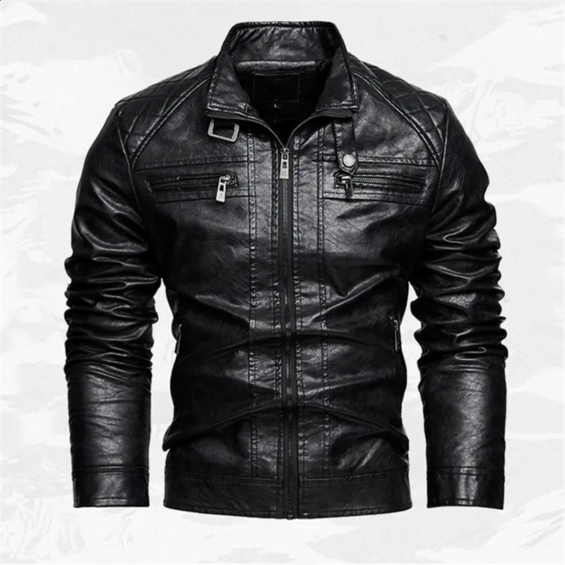 PU Leather Jacket Men Autumn Winter Motorcycles Faux Leather Coats Fashion Male Stand Collar Moto Biker Vintage Casual Outwear 250910BJ