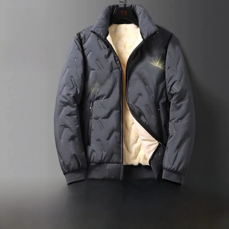 Lamb Velvet Thiened Mens Cotton Jaet Windproof Waterproof Stand Collar Coat Faionable Urban Sle Long Sve Coat 250910BJ