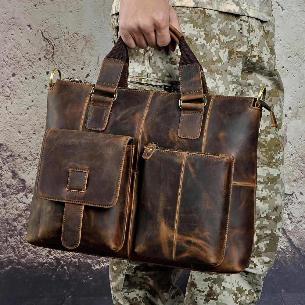Men Real Leather Antique Design Travel Business Executive Briefcase Laptop Case Shoulder Messenger Bag Portfolio Tote B260d W250912-image-1074891508
