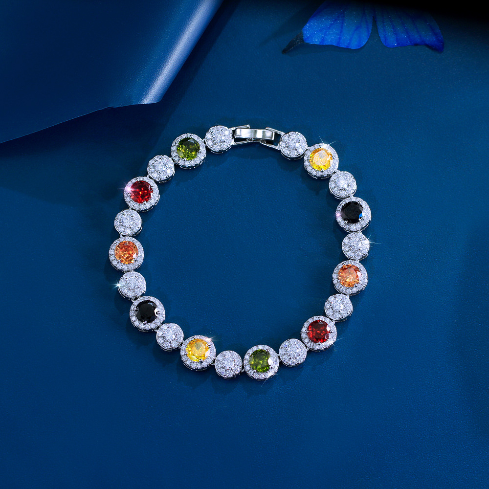 Ins Top Sell Bracelets Luxury Jewelry 18k White Gold Fill Round Cut Multicolor 5A Cubic Zircon CZ Diamond Elegant Gemstones Party Women Wedding Bang