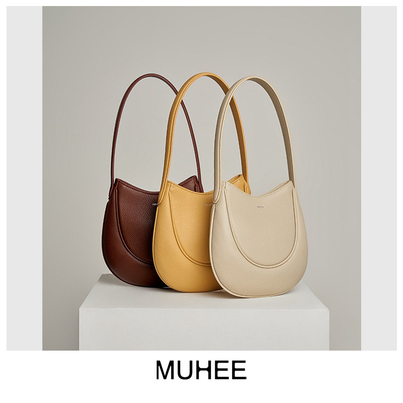 HERONG 2025 new niche design women's bag petal bag simple, fashionable and high-end women's retro single shoulder underarm QQ bag