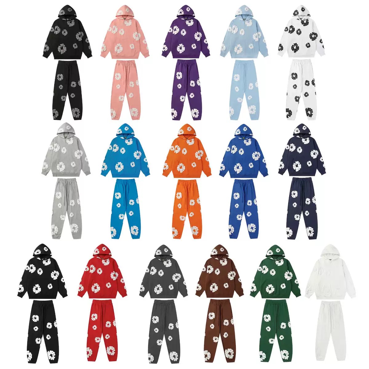 Sweats à capuche pour hommes Sweats à capuche à motif de fleurs Sweat à capuche adapté aux hommes et aux femmes Casual Loose Fit Sportswear Set