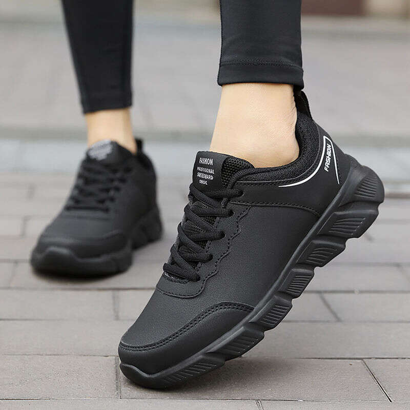 2026 Fall Brand Women's Sport Sneakers Leather Surface Waterproof Lightweight Running Black Soft Bottom Casual Anti-slip Traveling Shoes