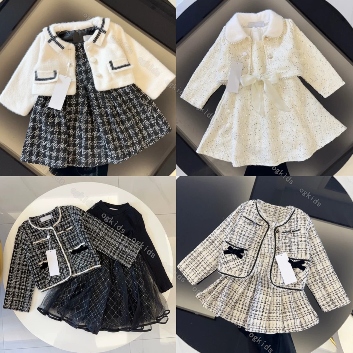 kids girls set toddlers Coat skirt sets clothing baby sets children girls clothes spring autumn winter Youth black white clothes-image-1073319968