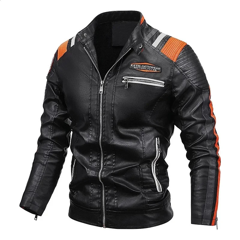 Mens Motorcycle Leather Jacket Standing Collar Coat Jacket Mens Leather Bomber Moto Jackets Baseball Collar PU Bike For Male 250910BJ
