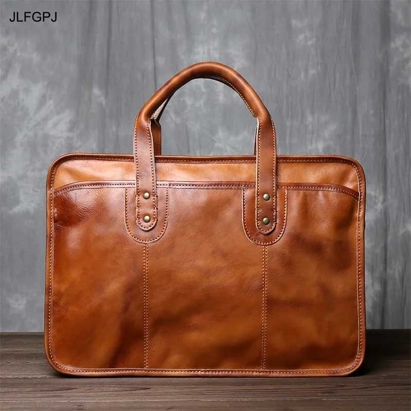 Retro Vegetable Tanned Top Layer Cowhide Briefcase For Mens Leather Simple Double Layer Large Capacity Color Wiping Handbag W250912-image-1074891886