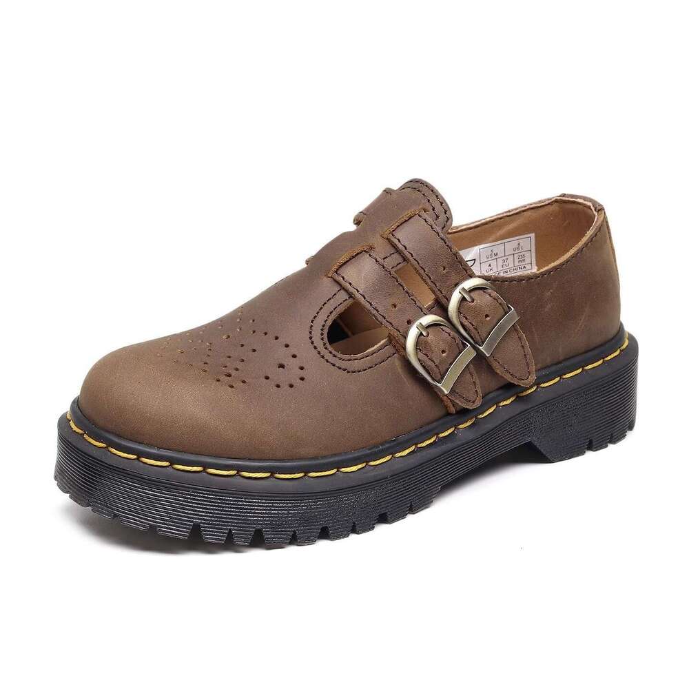 Mary Jane chaussures en cuir véritable bas femmes Crazy Horse marron mode étudiant décontracté mi-épaisseur Martin bottes polyvalentes
