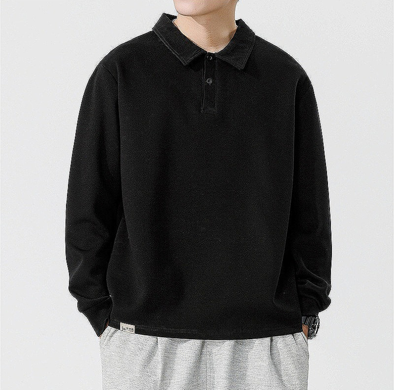 373 Men Long-sleeved Autumn and Winter Heavy Loose Solid Youth Casual