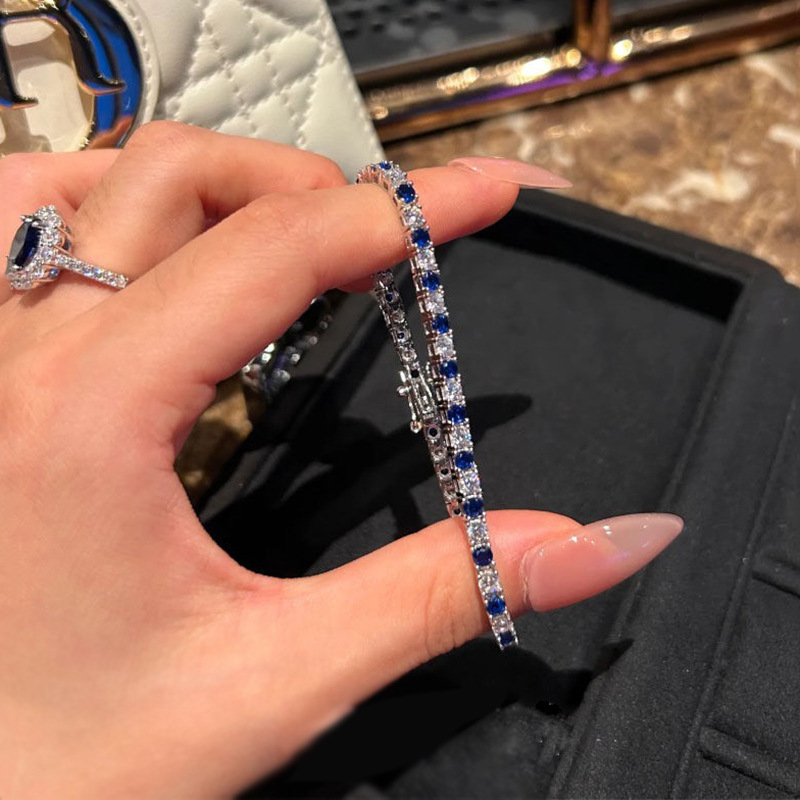 Choucong Luxury Jewelry Wedding Tenis Bracelets Genuine 100% S925 Sterling Silver Round Cut Stack Sapphire Lab Moissanite Diamond Party Lady Bangle