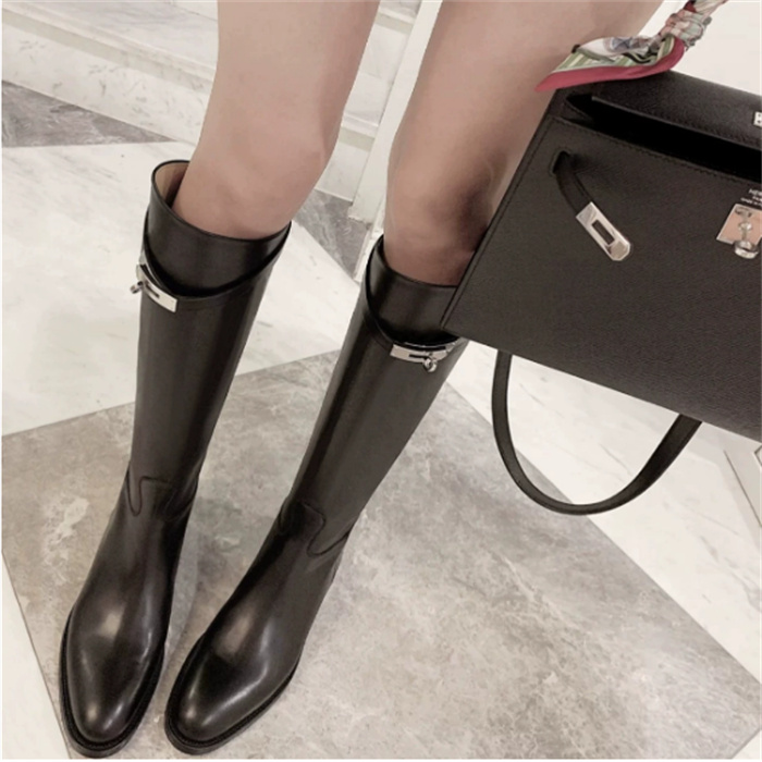 Fashion Luxury Designer Women Leather Knee High Boots Women's Buckle Long Knight Boots Female Casual Boots Women Low Heels Shoes