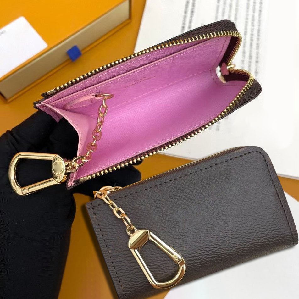 Luxury Designer Key coin purse Man Womens Zipper Small Wallet Classic Brown Print Key Pouch wallet Designer key ring purse Brown flower keychain wal