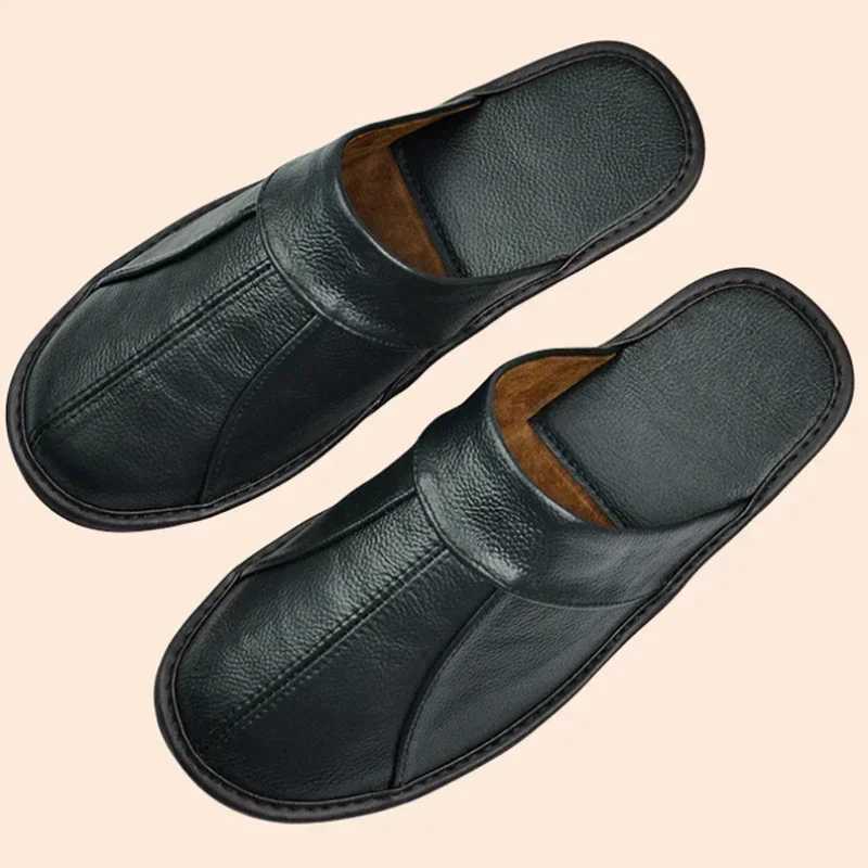 Genuine Cow Leather Slippers Homes in Indoor Slipper Spring Autumn Summer Men Women Elderly Non-slip Casual Single Slides Shoes Q261015