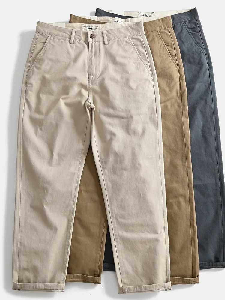 2025 Spring and Autumn New American Retro Woven Twill Chino Cargo Pants Mens Simple 100 Cotton Washed Casual Straight TrousersXJ250915