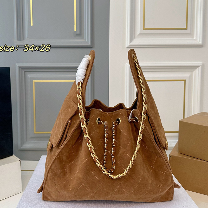 Designer Shoulder Bags Drawstring Chain Hobo 25C 25S Bucket Bag Ladies High Quality Leather and Denim Blue Handbags Multi Pocket Design Tote
