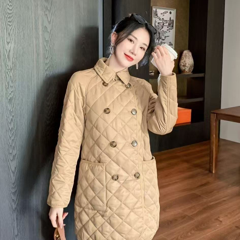 2025 Autumn/Winter Women's Down Jacket, Designer Diamond Check Double-Breasted High-Quality Warm Jacket, Women's Cotton Coat