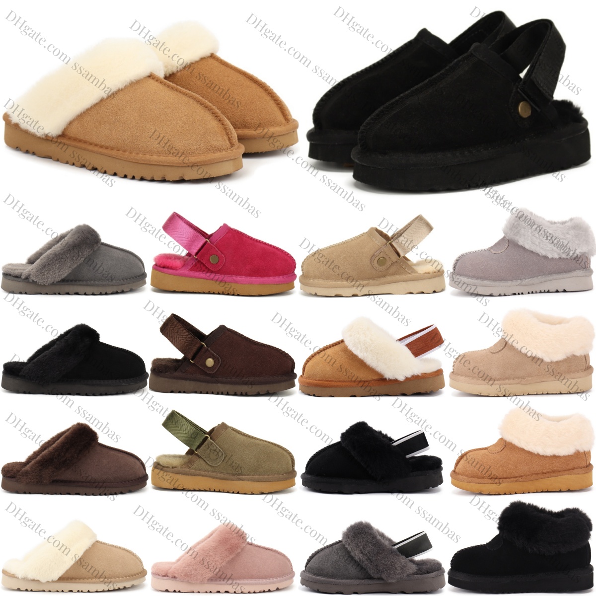 Australian Kids Slide Classic Mini Boys Girls Tazzelle Designer Baby Winter Warm Slides Children Youth Toddlers Slipper Black Red Chestnut Grey B-image-887783279
