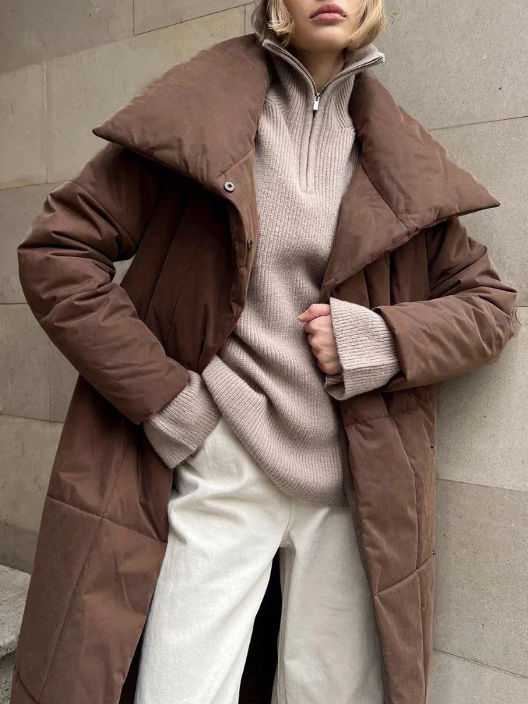 Over Sized Warm Long Belt Puffer Jackets Solid Color Ladies Cotton Padded Jacket Women Loose Quilted Jackets Parkas Winter Coats 250910BJ