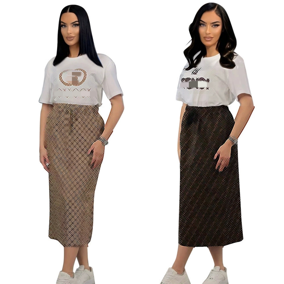 Two Piece Dress Women Casual T-shirt Top and Pencil Skirts Set 2Pc Outfits Free Ship